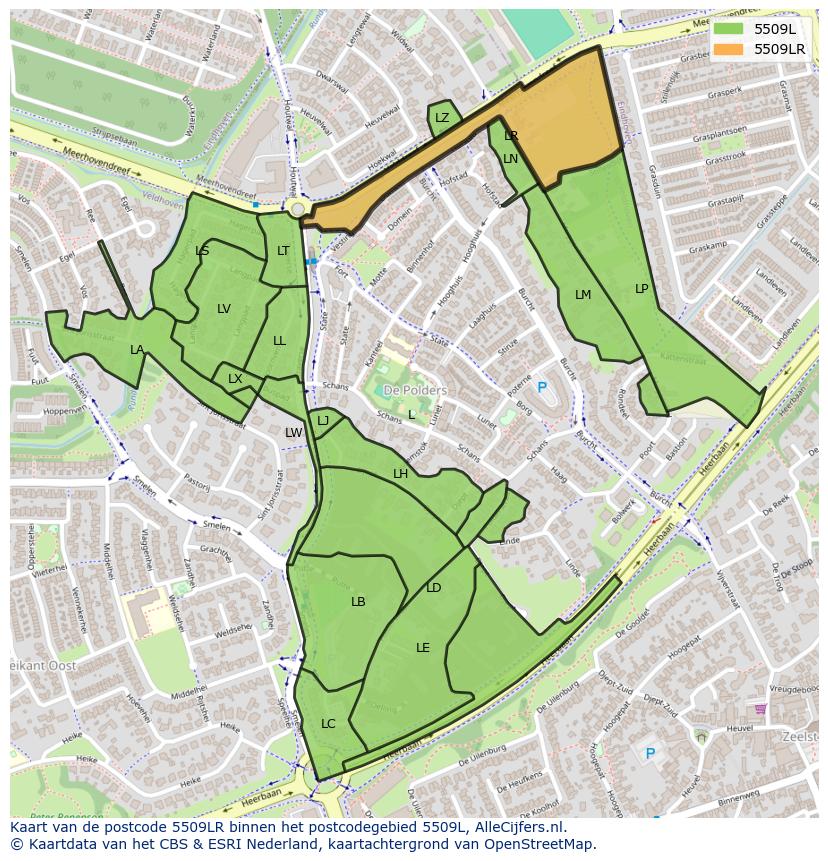 Afbeelding van het postcodegebied 5509 LR op de kaart.