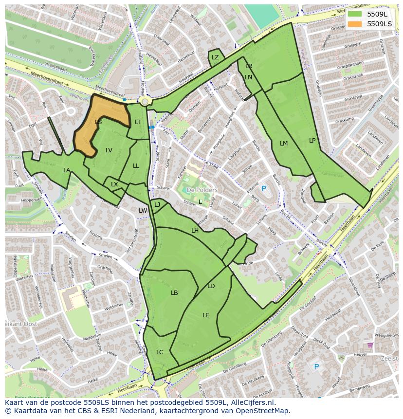 Afbeelding van het postcodegebied 5509 LS op de kaart.