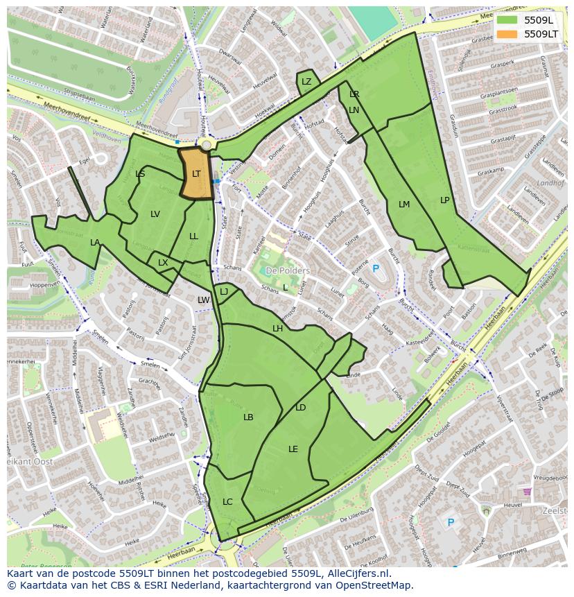 Afbeelding van het postcodegebied 5509 LT op de kaart.