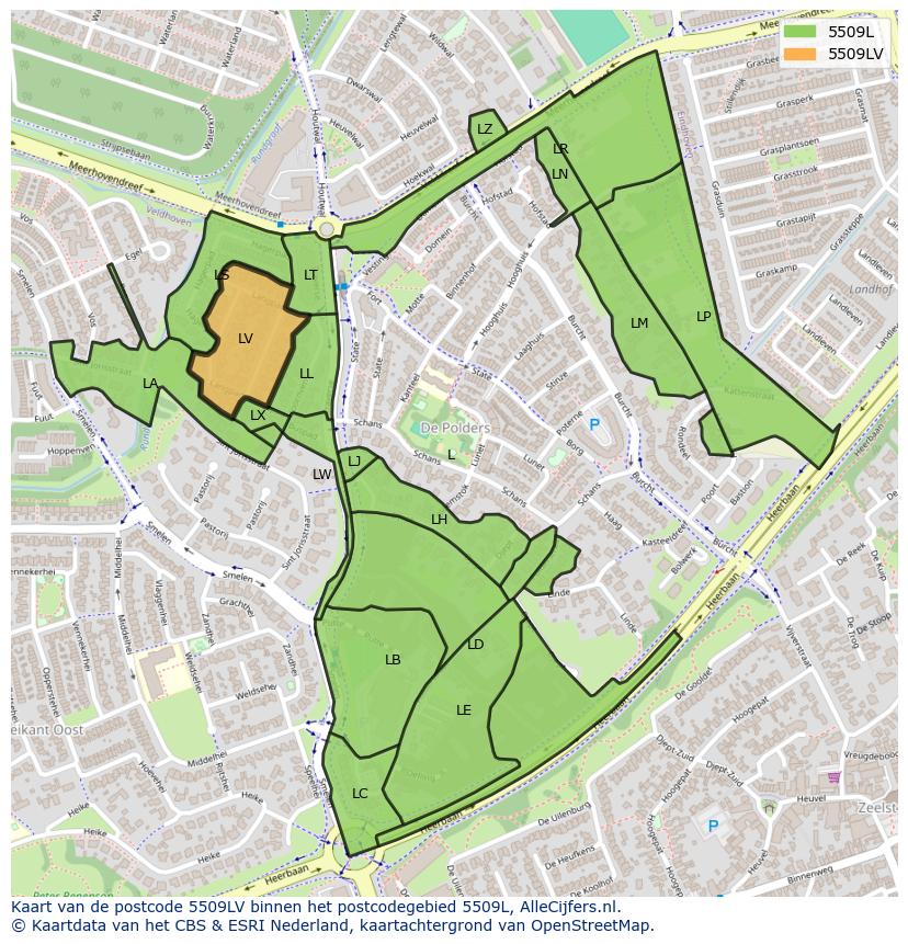 Afbeelding van het postcodegebied 5509 LV op de kaart.