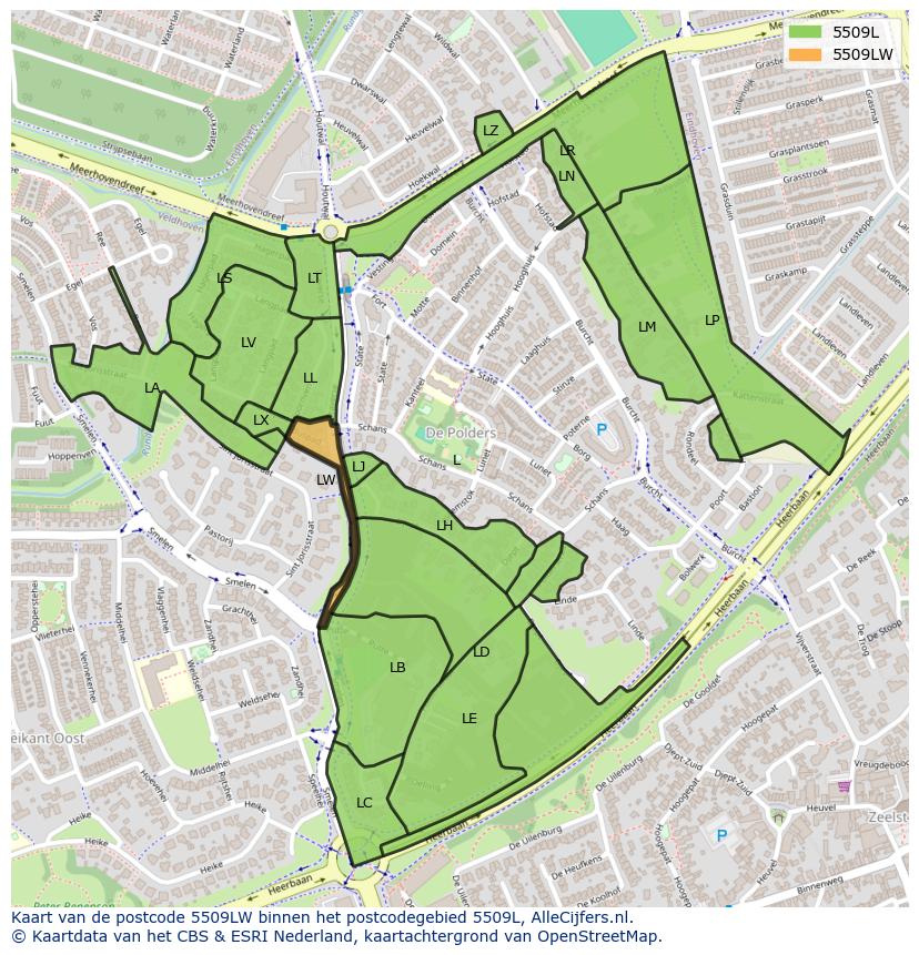 Afbeelding van het postcodegebied 5509 LW op de kaart.