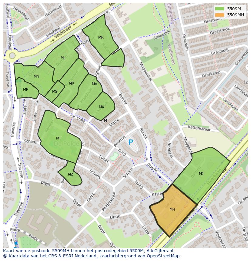 Afbeelding van het postcodegebied 5509 MH op de kaart.