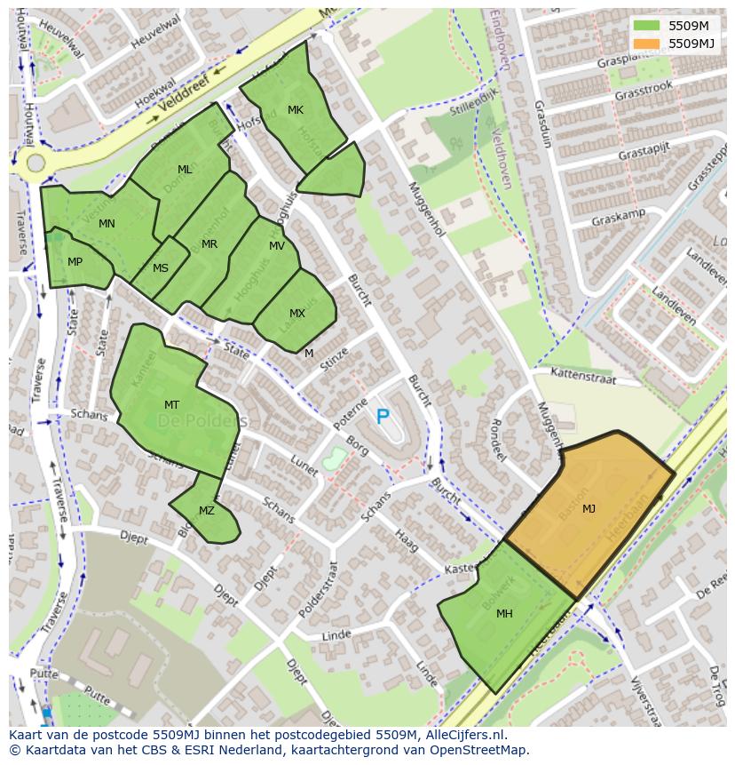 Afbeelding van het postcodegebied 5509 MJ op de kaart.