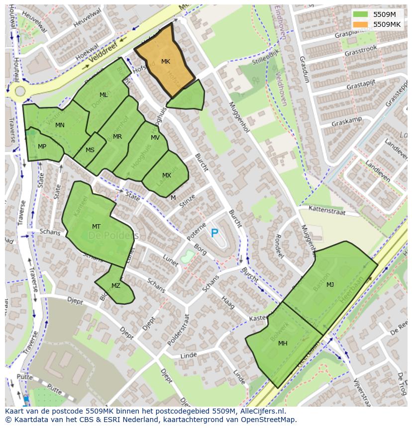 Afbeelding van het postcodegebied 5509 MK op de kaart.