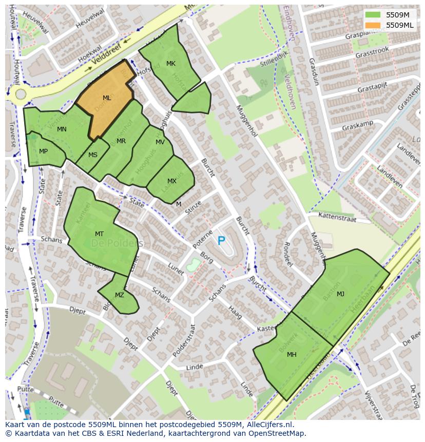 Afbeelding van het postcodegebied 5509 ML op de kaart.