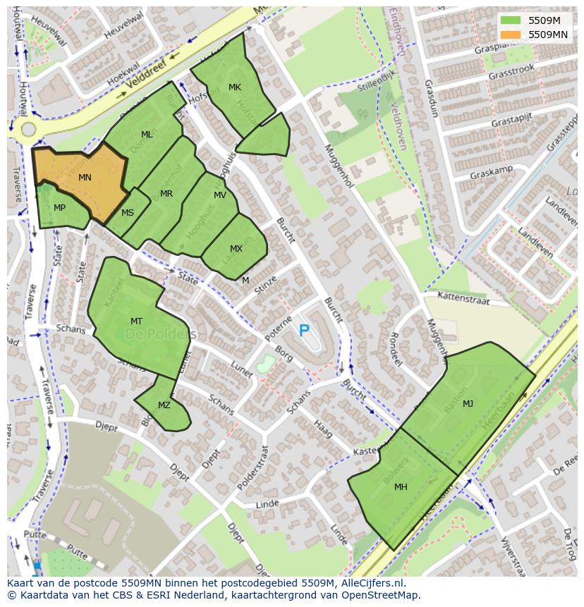 Afbeelding van het postcodegebied 5509 MN op de kaart.