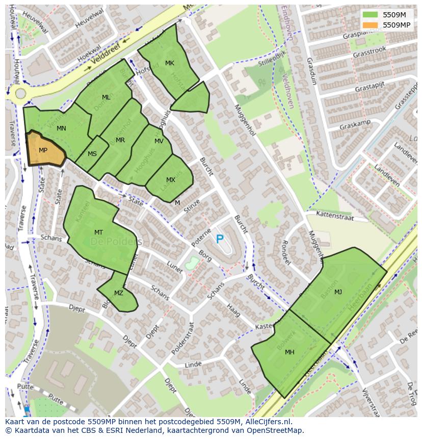 Afbeelding van het postcodegebied 5509 MP op de kaart.