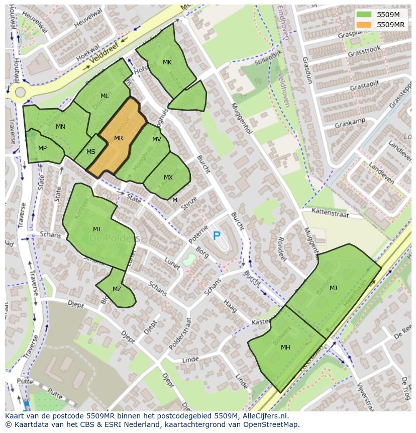 Afbeelding van het postcodegebied 5509 MR op de kaart.