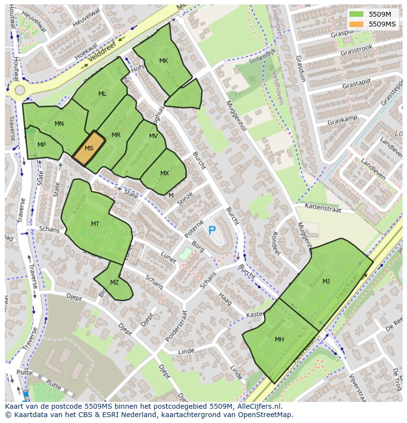 Afbeelding van het postcodegebied 5509 MS op de kaart.