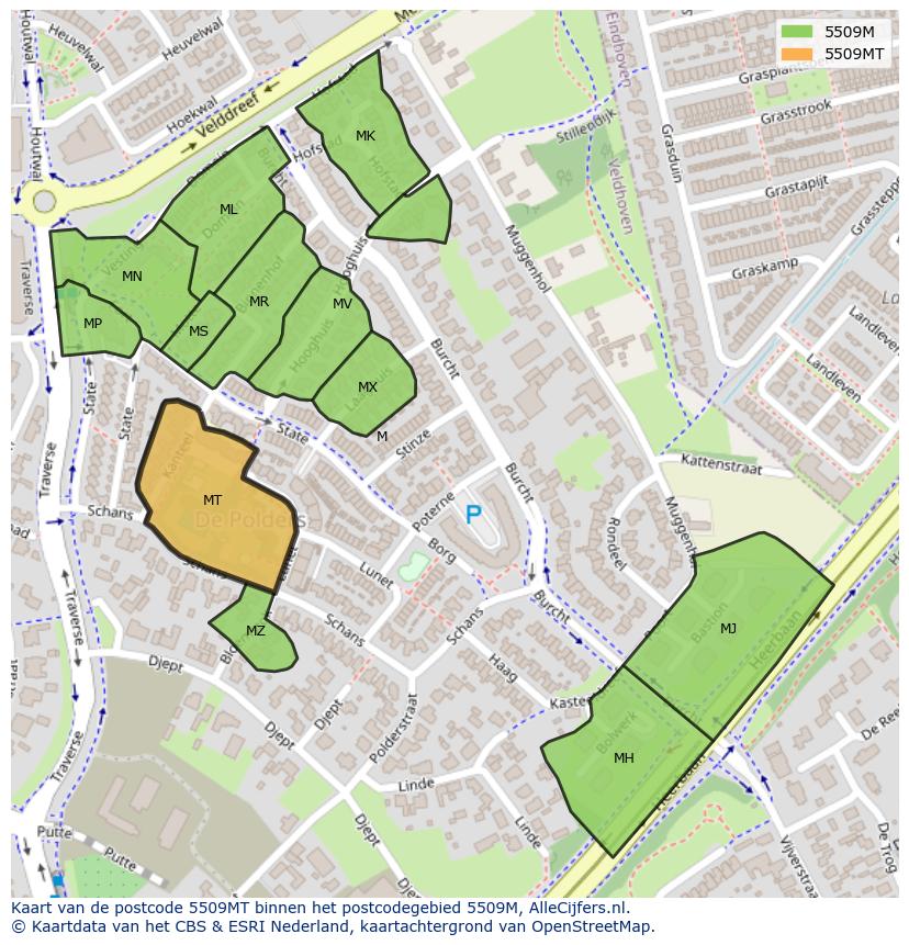Afbeelding van het postcodegebied 5509 MT op de kaart.