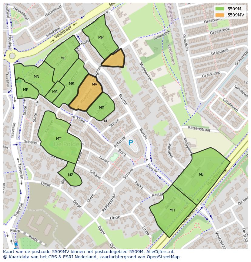 Afbeelding van het postcodegebied 5509 MV op de kaart.