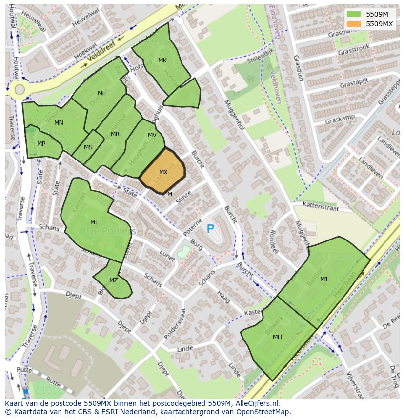 Afbeelding van het postcodegebied 5509 MX op de kaart.