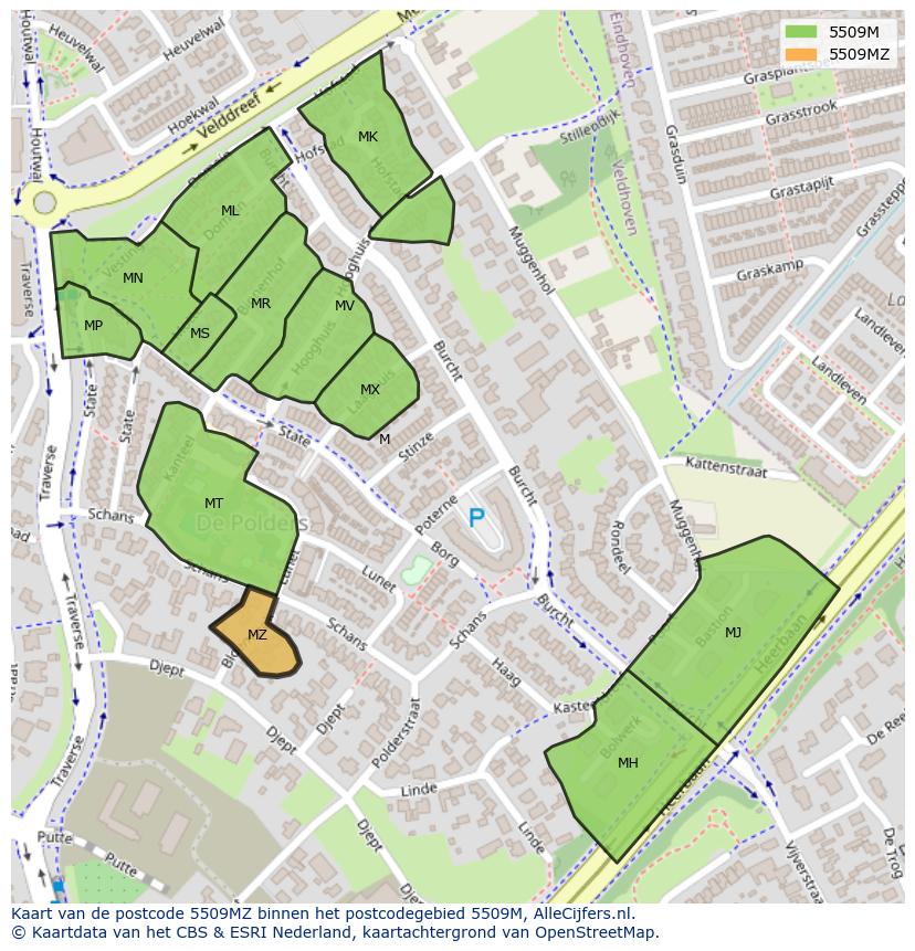Afbeelding van het postcodegebied 5509 MZ op de kaart.