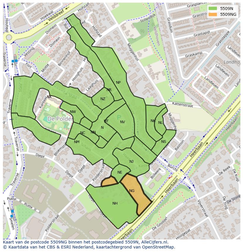 Afbeelding van het postcodegebied 5509 NG op de kaart.