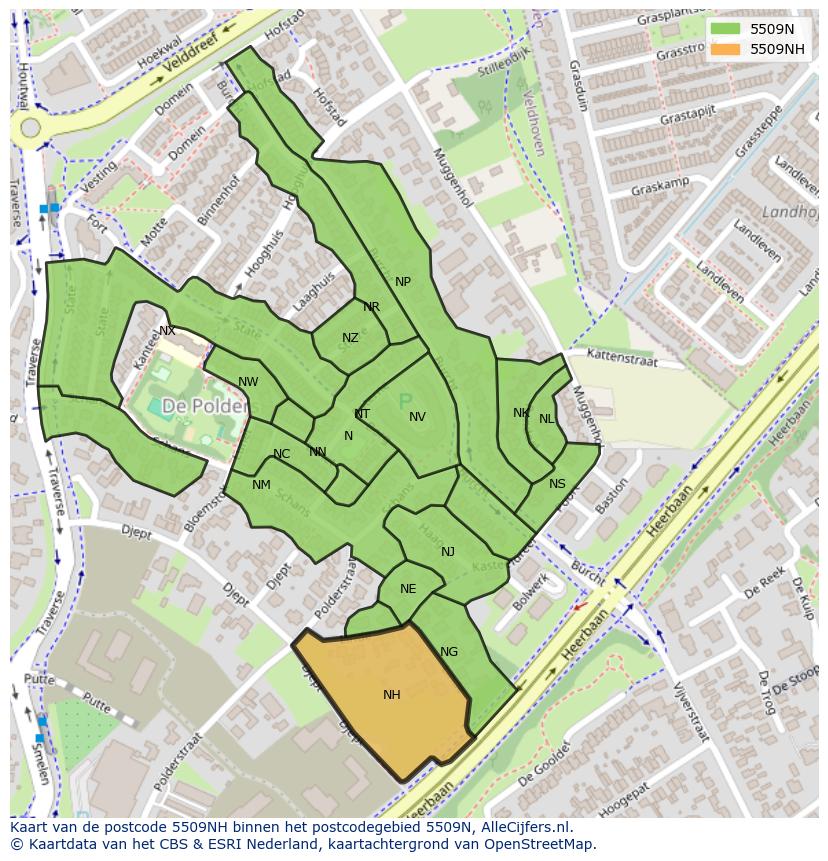 Afbeelding van het postcodegebied 5509 NH op de kaart.