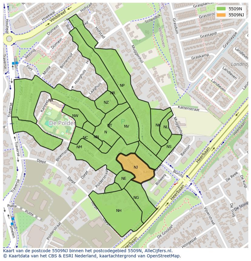 Afbeelding van het postcodegebied 5509 NJ op de kaart.