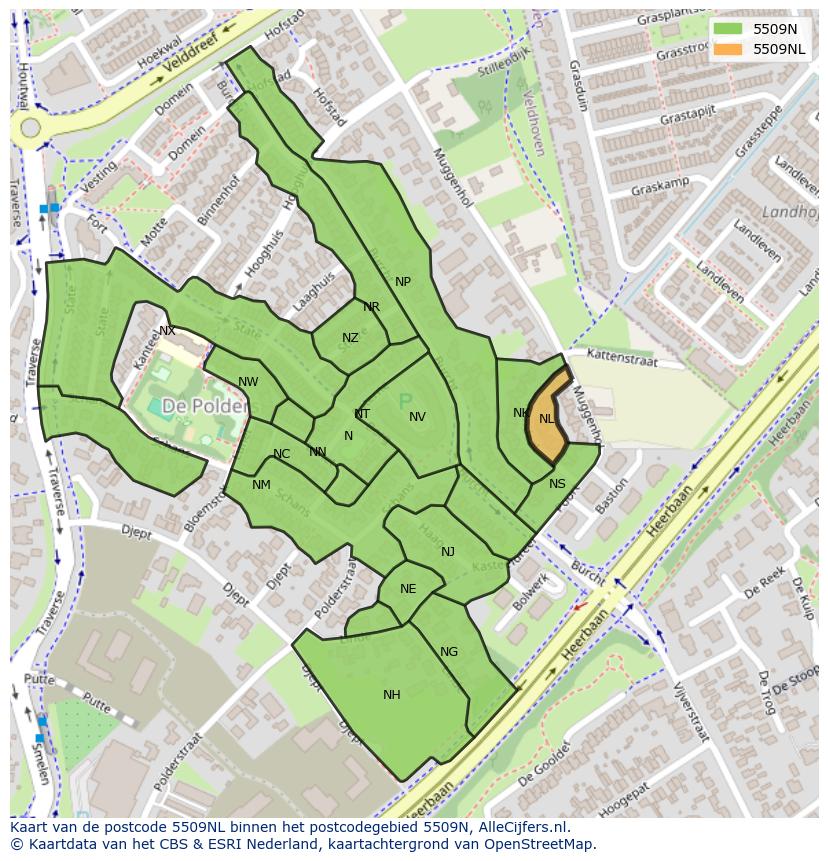 Afbeelding van het postcodegebied 5509 NL op de kaart.