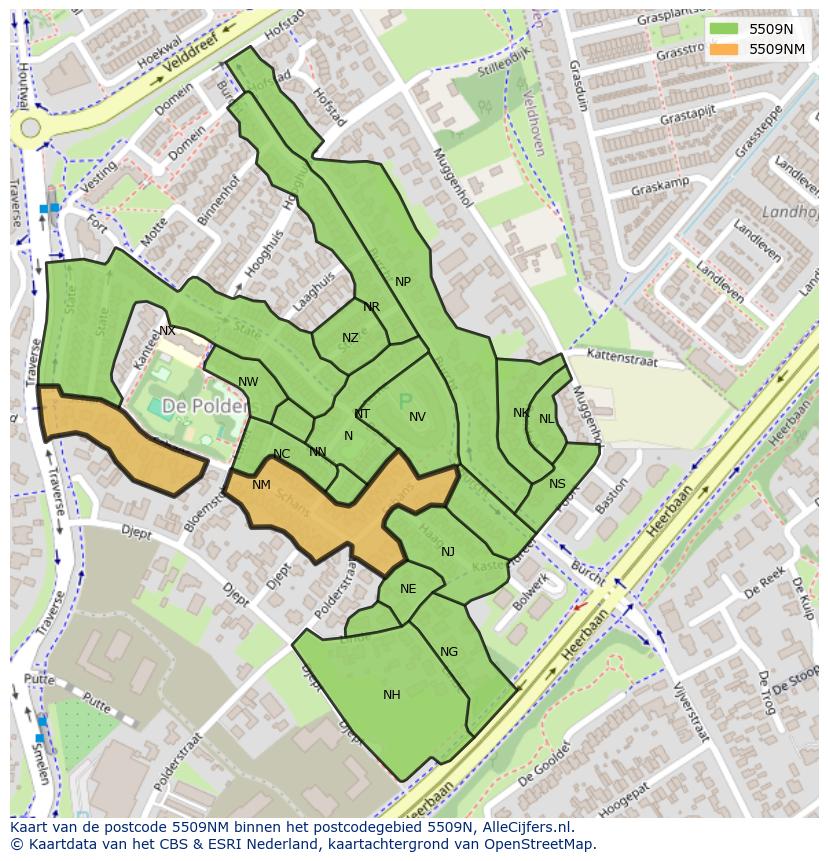Afbeelding van het postcodegebied 5509 NM op de kaart.