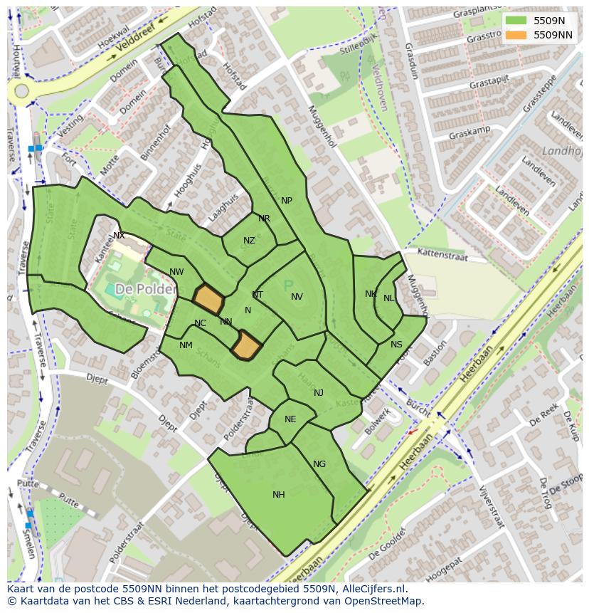 Afbeelding van het postcodegebied 5509 NN op de kaart.