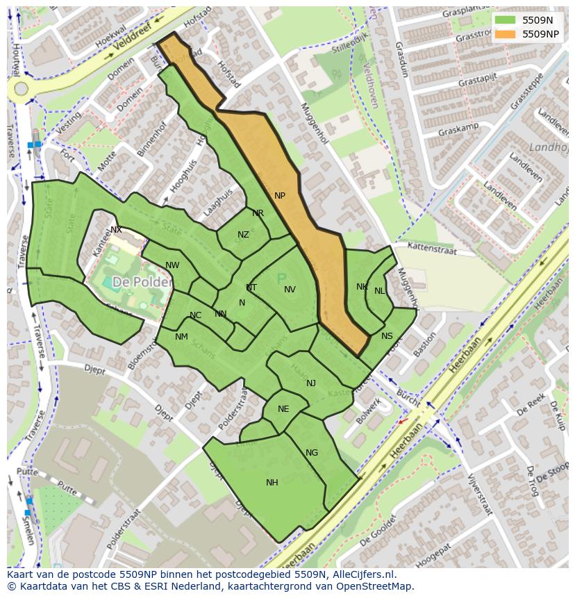 Afbeelding van het postcodegebied 5509 NP op de kaart.