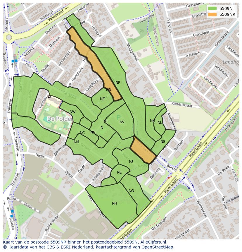 Afbeelding van het postcodegebied 5509 NR op de kaart.