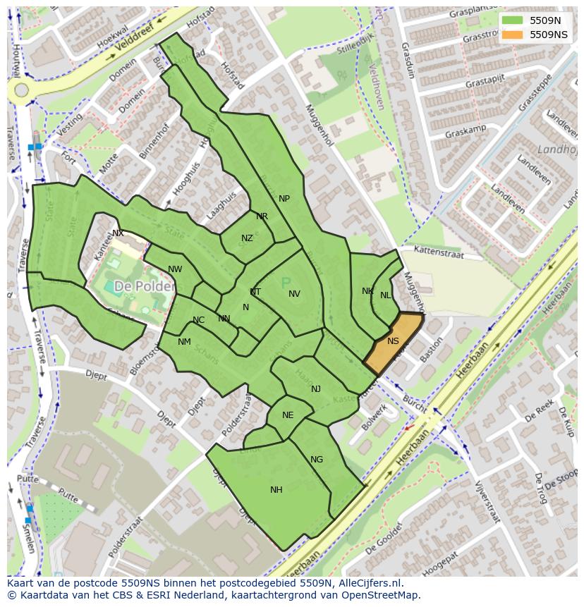 Afbeelding van het postcodegebied 5509 NS op de kaart.