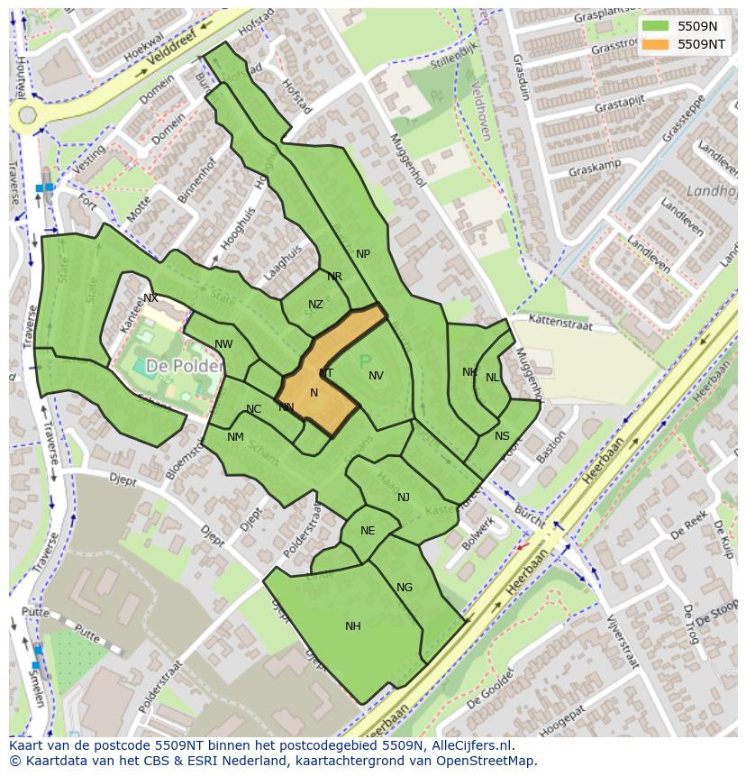 Afbeelding van het postcodegebied 5509 NT op de kaart.