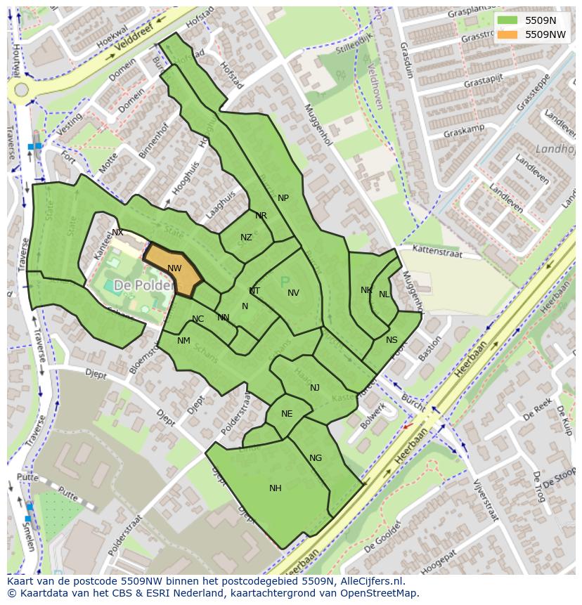 Afbeelding van het postcodegebied 5509 NW op de kaart.