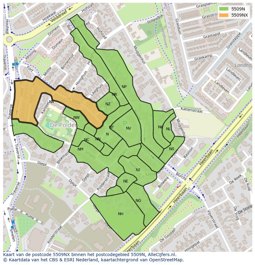 Afbeelding van het postcodegebied 5509 NX op de kaart.