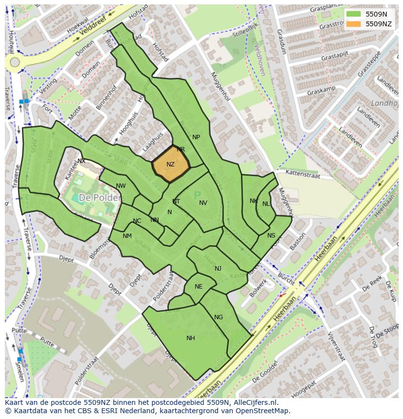 Afbeelding van het postcodegebied 5509 NZ op de kaart.
