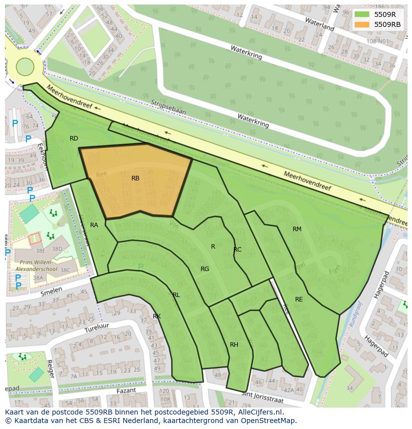 Afbeelding van het postcodegebied 5509 RB op de kaart.