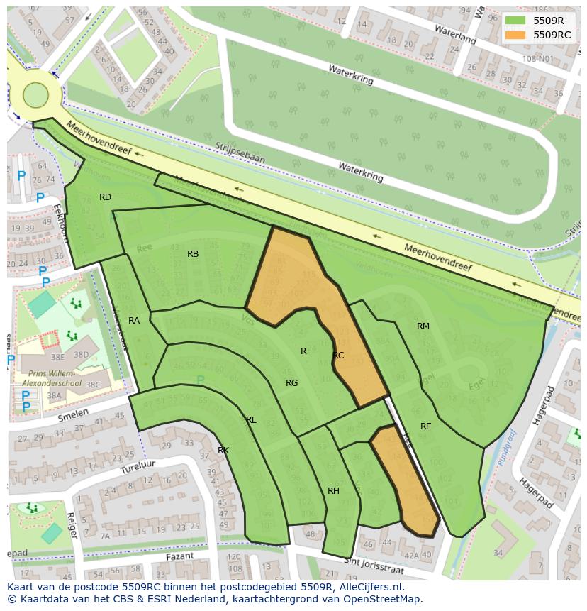 Afbeelding van het postcodegebied 5509 RC op de kaart.