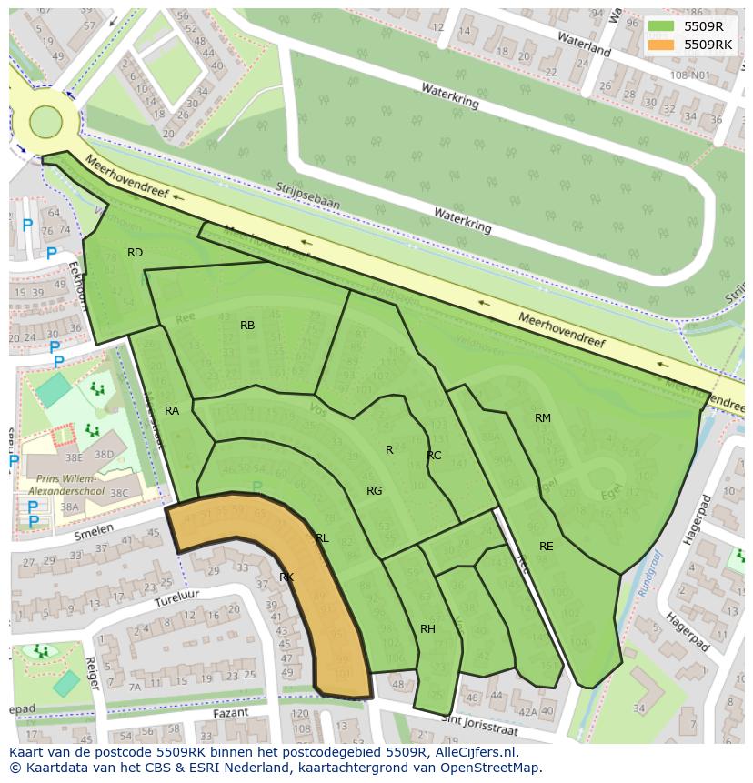 Afbeelding van het postcodegebied 5509 RK op de kaart.