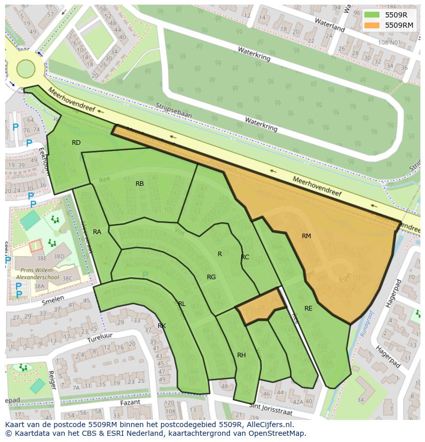 Afbeelding van het postcodegebied 5509 RM op de kaart.
