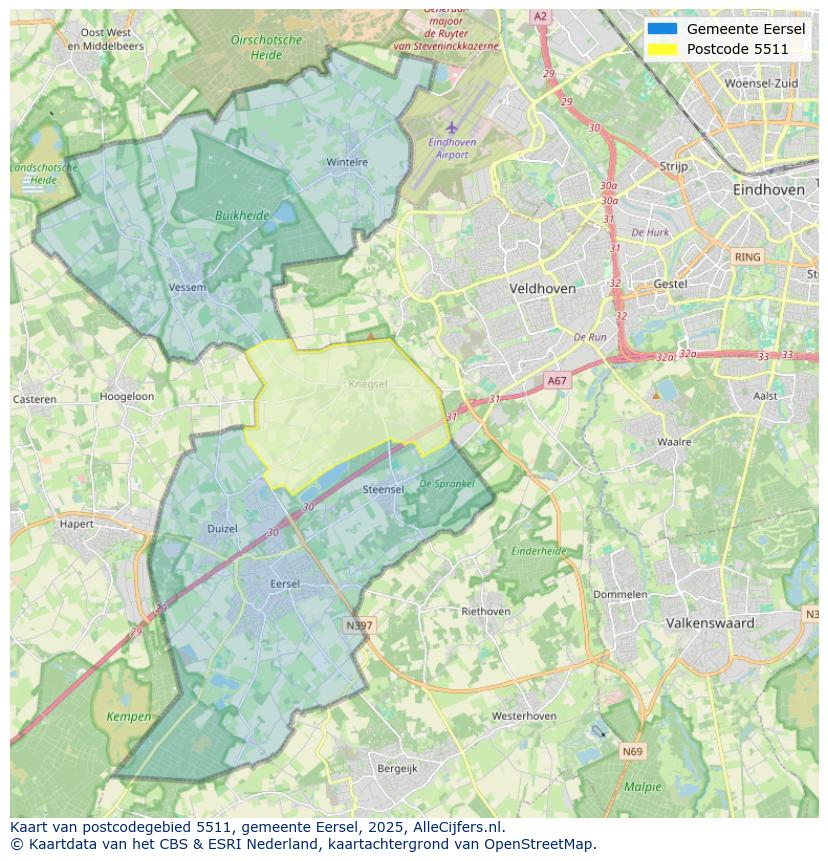 Afbeelding van het postcodegebied 5511 op de kaart.