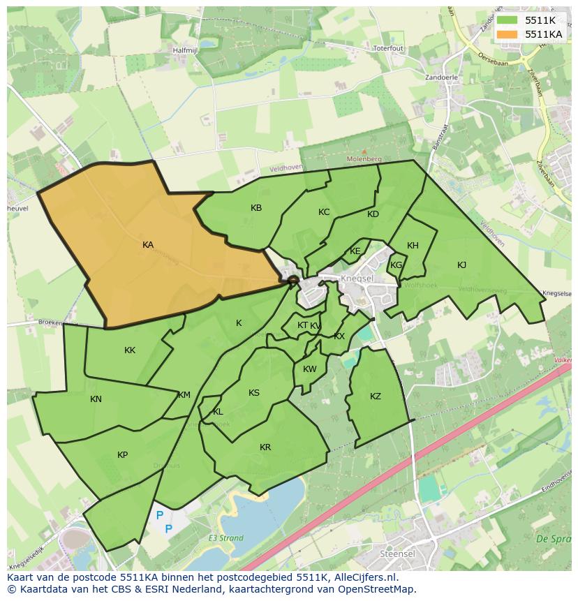 Afbeelding van het postcodegebied 5511 KA op de kaart.
