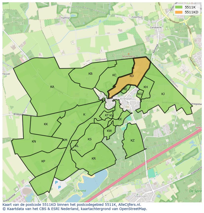 Afbeelding van het postcodegebied 5511 KD op de kaart.