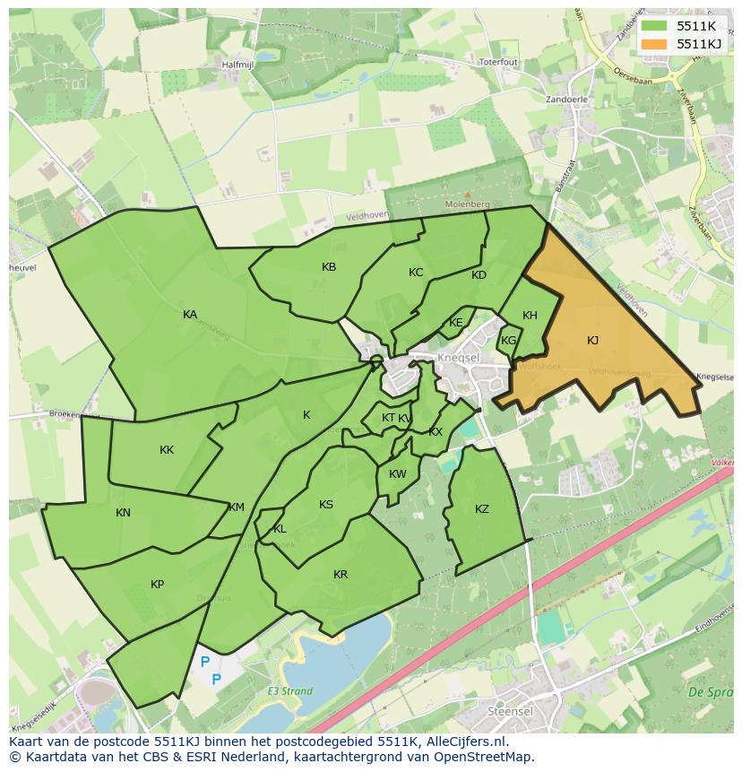 Afbeelding van het postcodegebied 5511 KJ op de kaart.