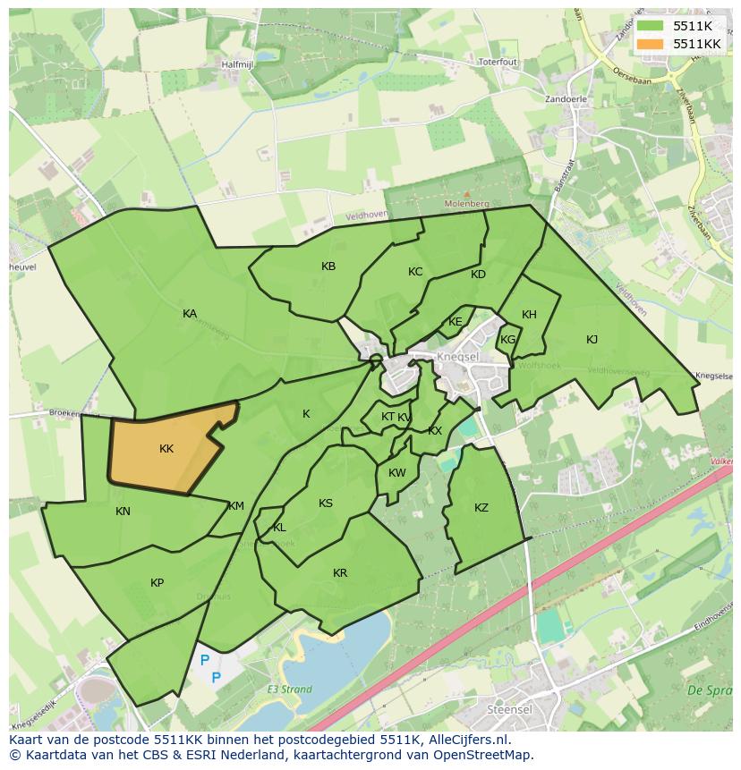 Afbeelding van het postcodegebied 5511 KK op de kaart.