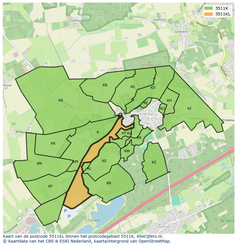 Afbeelding van het postcodegebied 5511 KL op de kaart.
