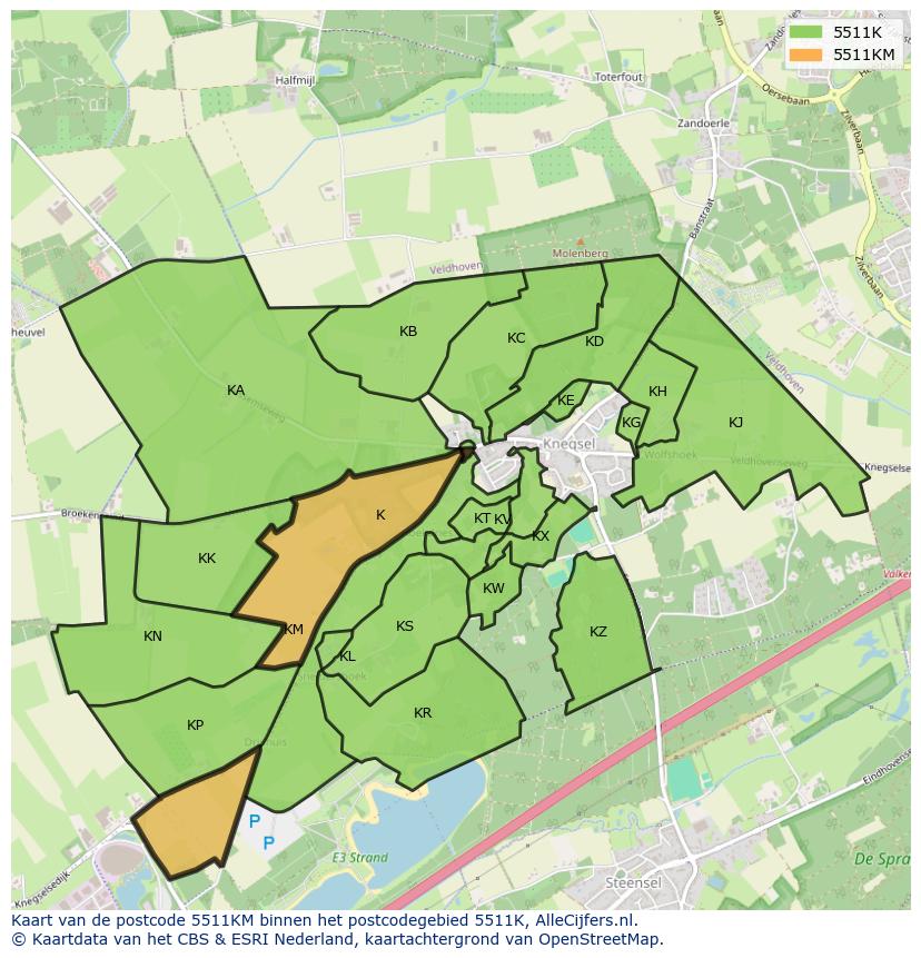 Afbeelding van het postcodegebied 5511 KM op de kaart.