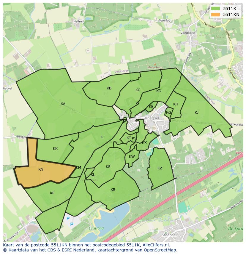 Afbeelding van het postcodegebied 5511 KN op de kaart.