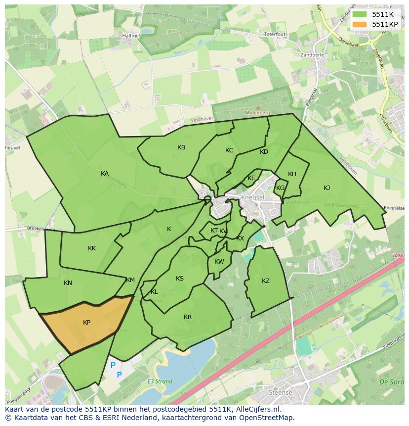 Afbeelding van het postcodegebied 5511 KP op de kaart.