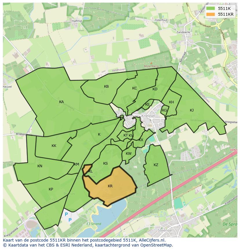 Afbeelding van het postcodegebied 5511 KR op de kaart.