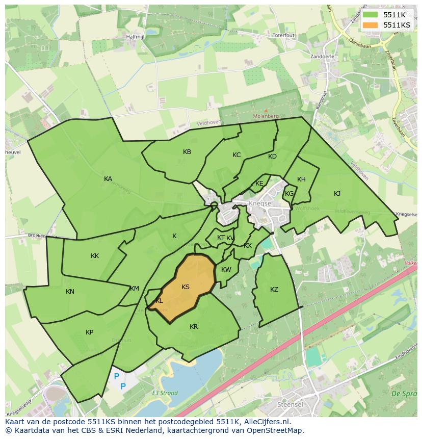 Afbeelding van het postcodegebied 5511 KS op de kaart.