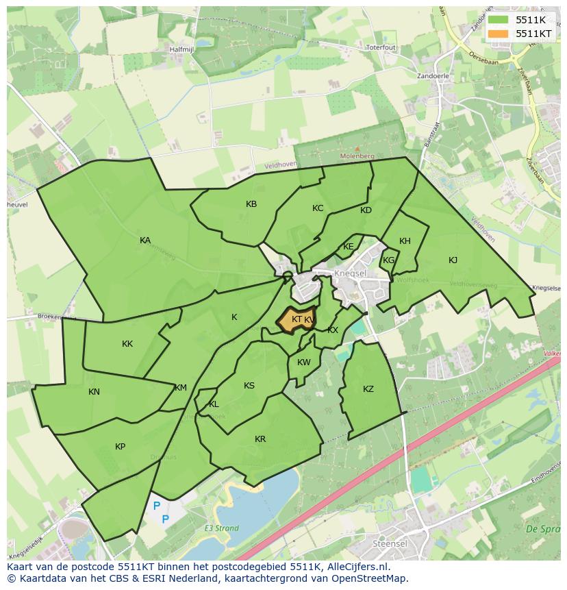 Afbeelding van het postcodegebied 5511 KT op de kaart.