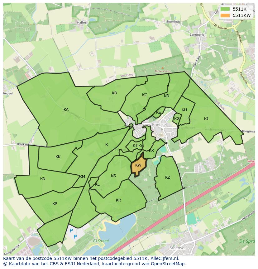 Afbeelding van het postcodegebied 5511 KW op de kaart.