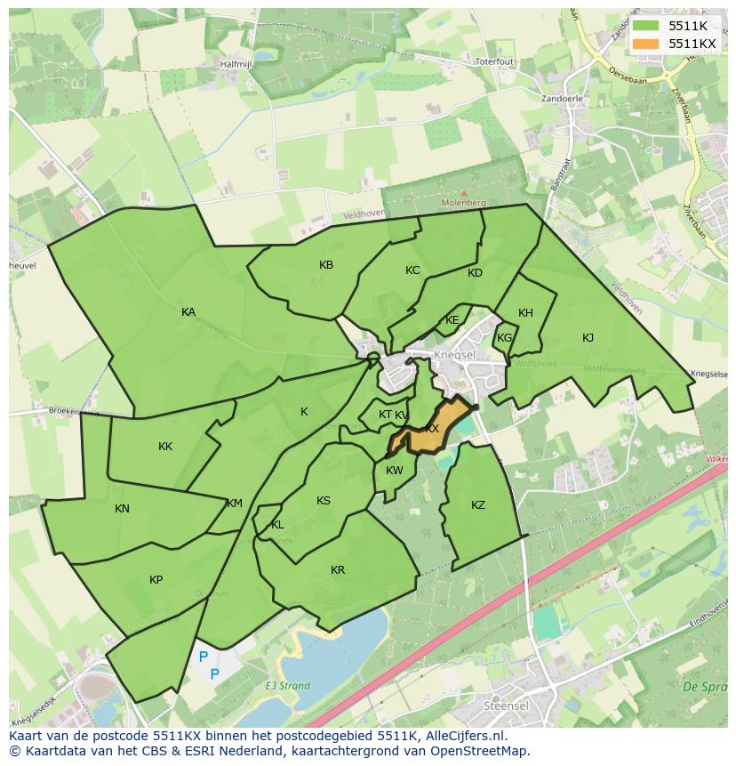 Afbeelding van het postcodegebied 5511 KX op de kaart.