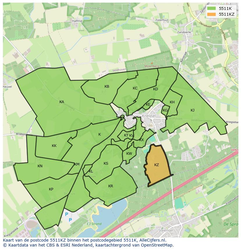 Afbeelding van het postcodegebied 5511 KZ op de kaart.