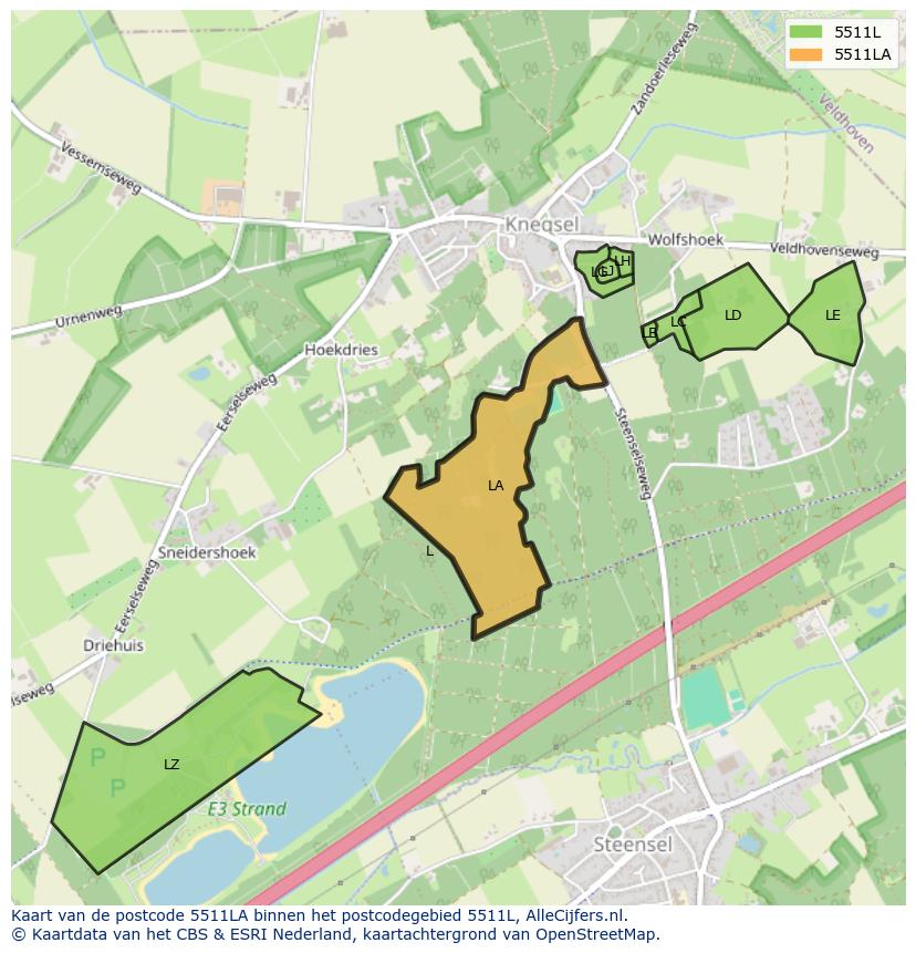 Afbeelding van het postcodegebied 5511 LA op de kaart.